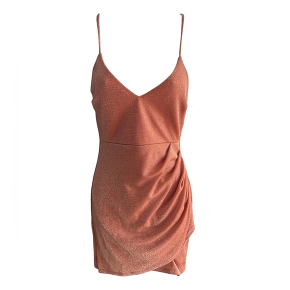 GLARE Coral‎ Gold Sparkly Party Mini Dress Size Medium - Picture 1 of 7